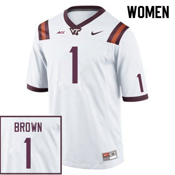 Women #1 Jason Brown Virginia Tech Hokies College Football Jerseys Sale-White - Click Image to Close